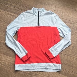 Buttercream Clothing | Colorblock Half-Zip Pullover - Light Blue & Coral Red XL